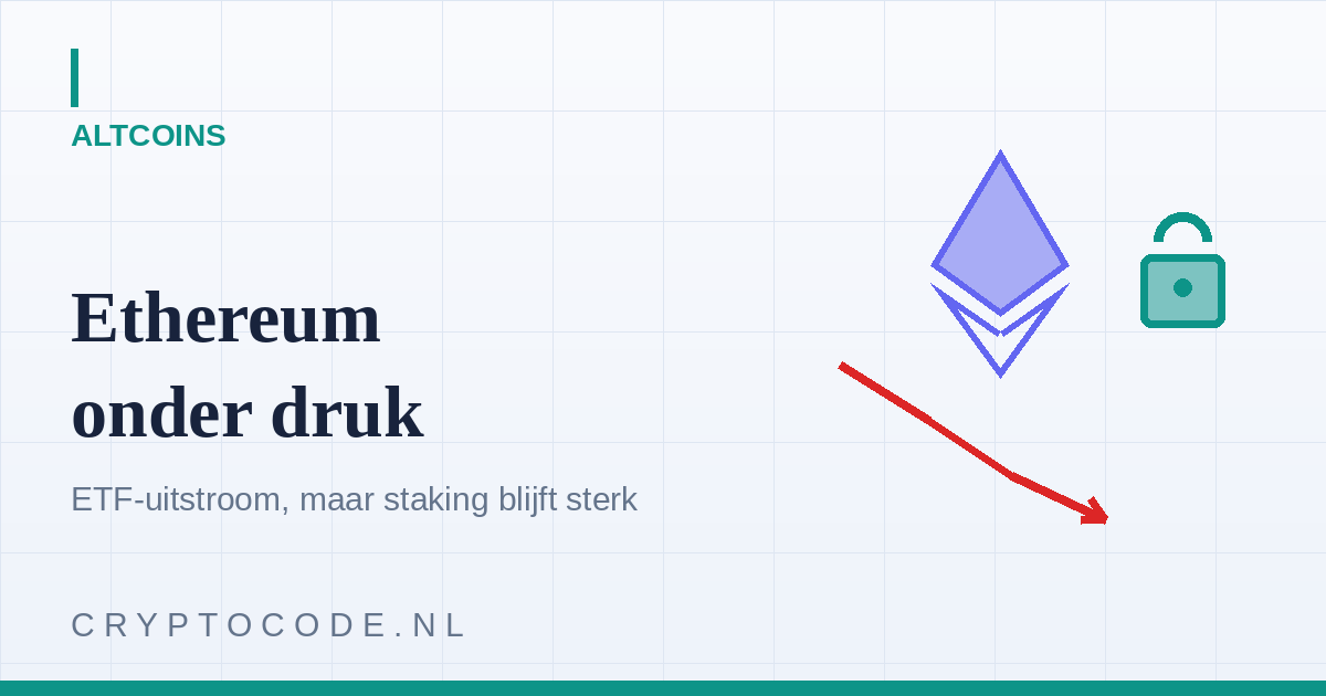 Ethereum onder druk: ETF-uitstroom, maar recordhoeveelheid ETH in staking